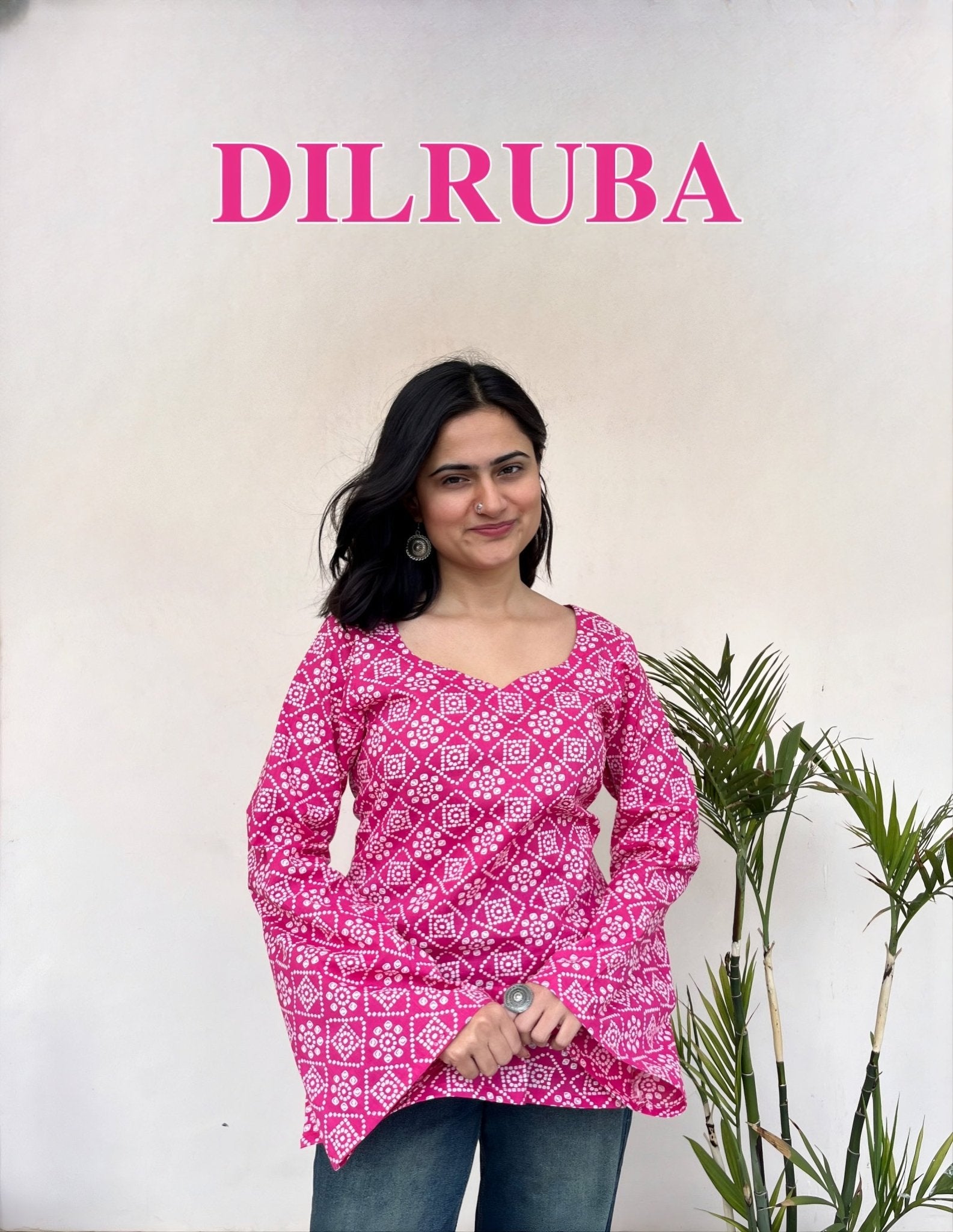DILRUBA-Bandhani Print Sweetheart Neck Short Kurti - Roopinee Clothing