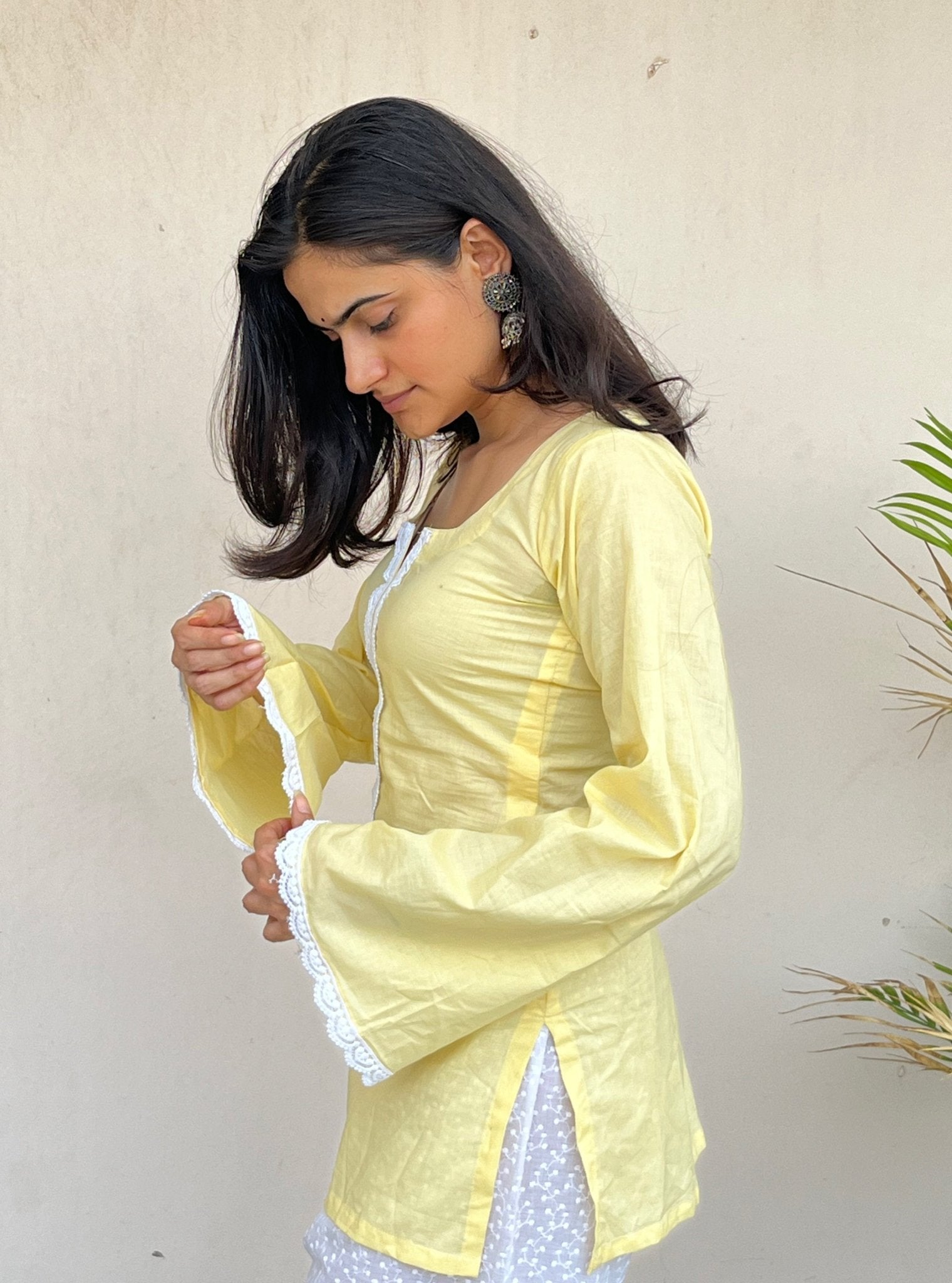Kesari-Butter Yellow Short Kurti - Roopinee Clothing