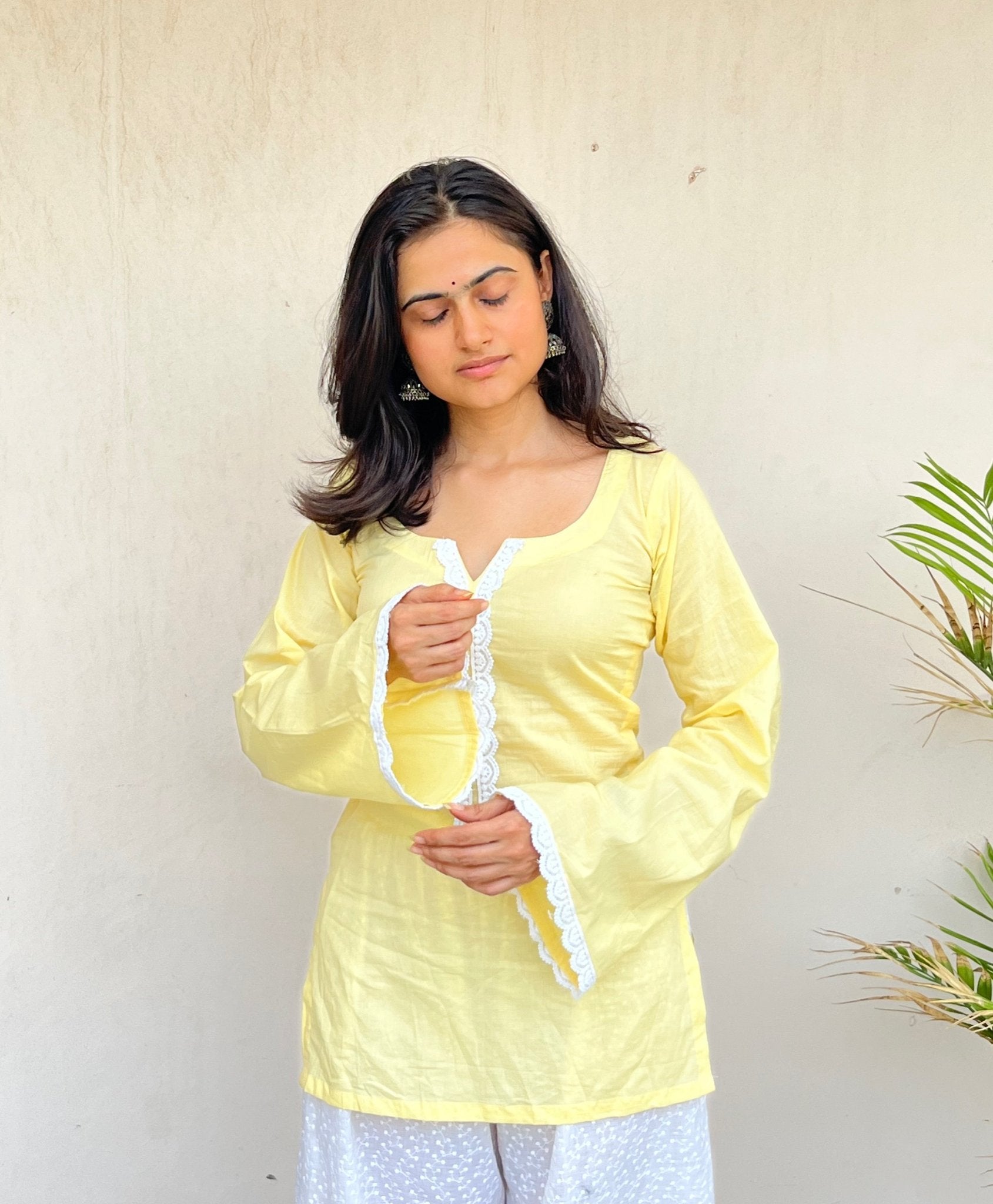 Kesari-Butter Yellow Short Kurti - Roopinee Clothing