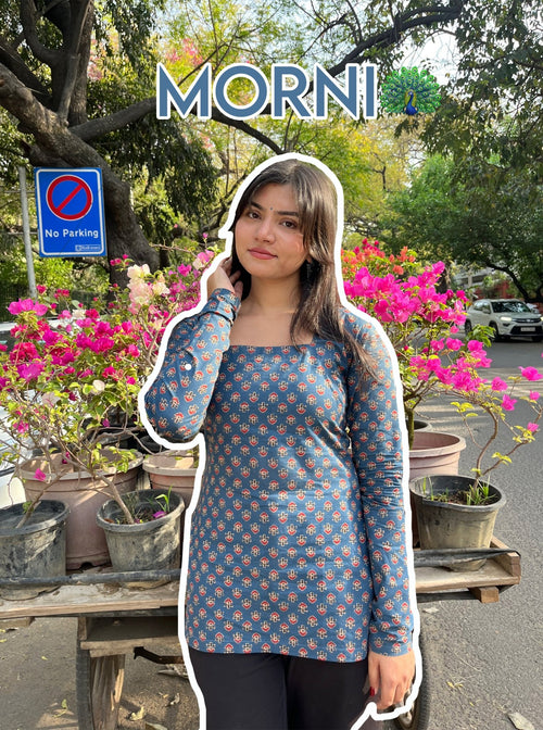 MORNI-Backless Full Sleeves Short Kurti - Roopinee Clothing