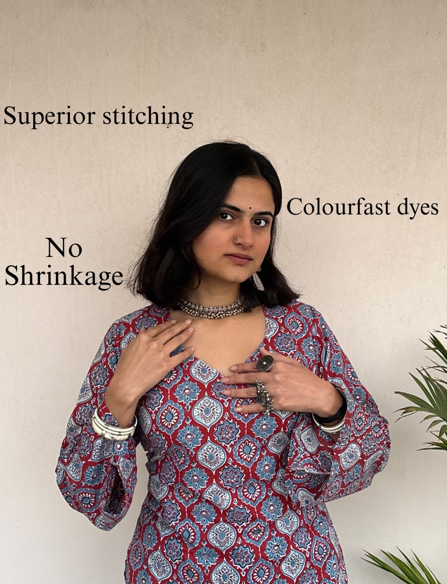 ROZA – Azrakh Print Corset Short Kurti - Roopinee Clothing