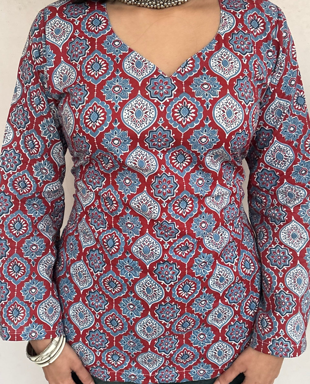 ROZA – Azrakh Print Corset Short Kurti - Roopinee Clothing