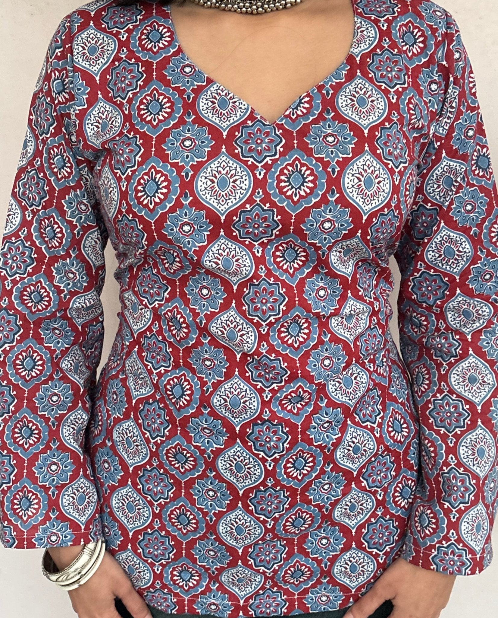 ROZA – Azrakh Print Corset Short Kurti - Roopinee Clothing