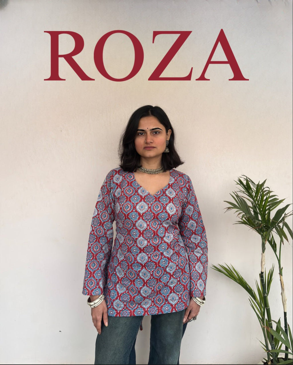 ROZA – Azrakh Print Corset Short Kurti - Roopinee Clothing